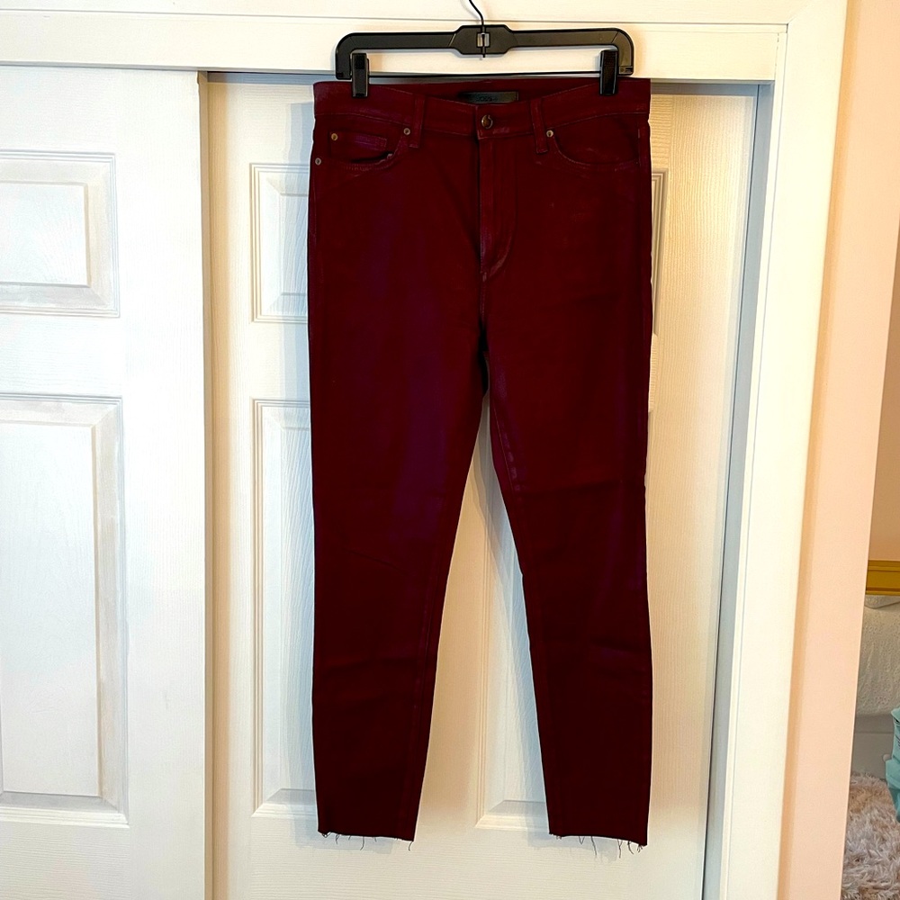 Joe’s Jeans Charlie high rise skinny coated burgundy pants, excellent condition!